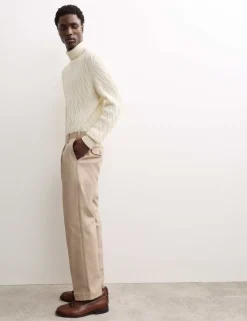 Pure Cotton Tapered Fit Pleated Twill Trousers