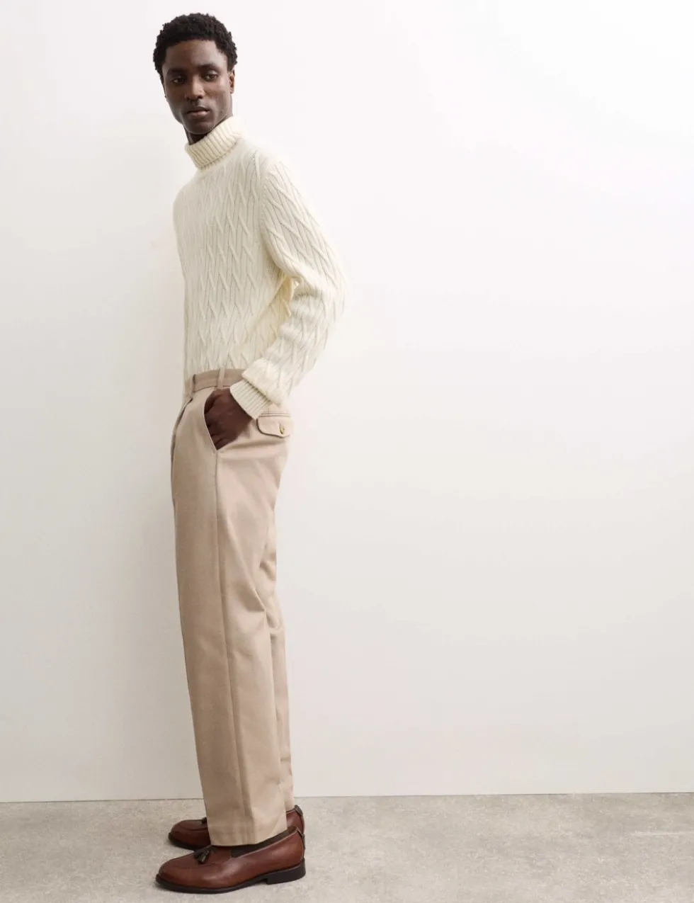 Pure Cotton Tapered Fit Pleated Twill Trousers
