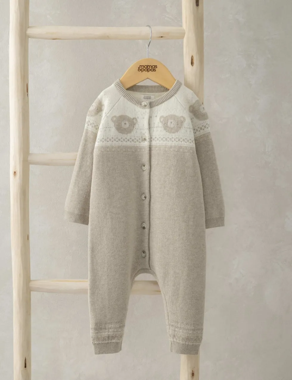 Pure Cotton Teddy Bear Fair Isle Knitted Romper (0-12 Mths)