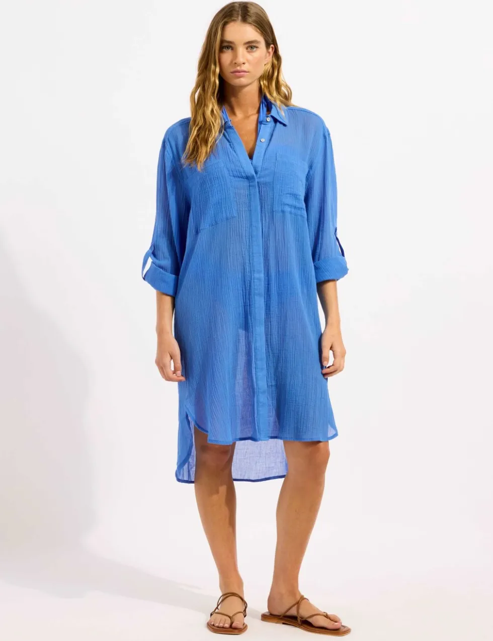 Pure Cotton Textured Beach Cover Up Shirt