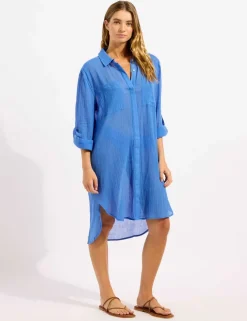 Pure Cotton Textured Beach Cover Up Shirt
