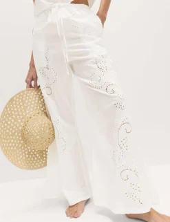 Pure Cotton Textured Broderie Beach Trousers