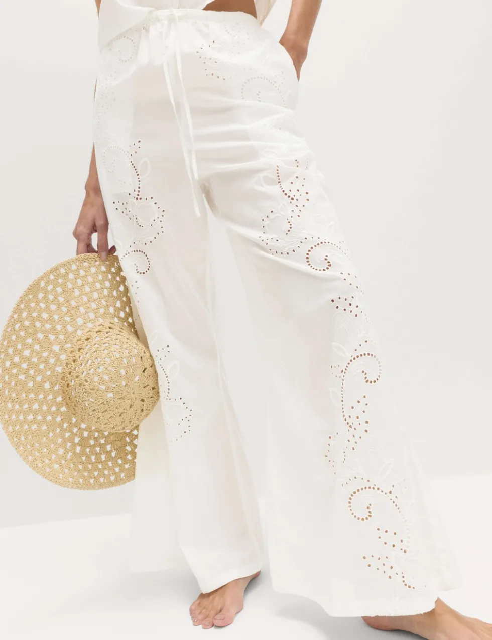 Pure Cotton Textured Broderie Beach Trousers