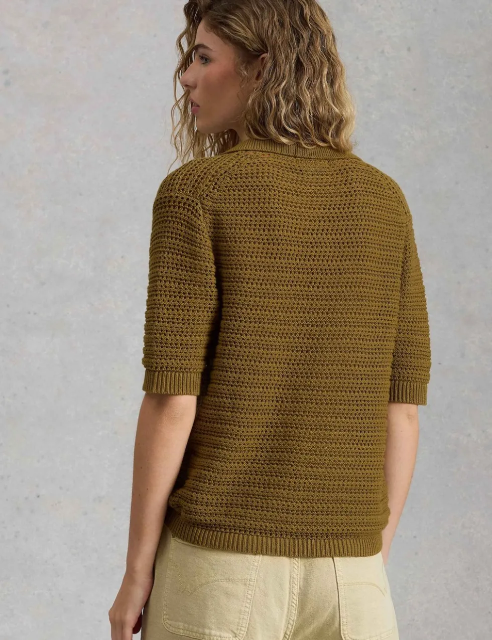 Pure Cotton Textured Collared Knitted Top