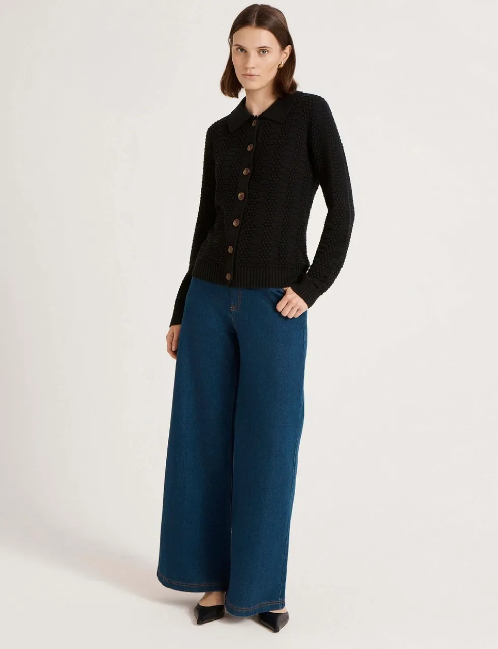 Pure Cotton Textured Collared Cardigan