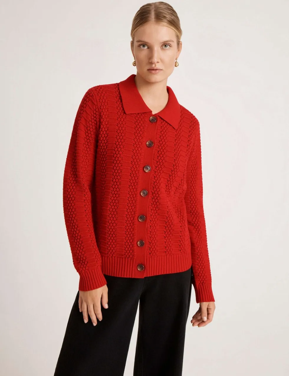 Pure Cotton Textured Collared Cardigan