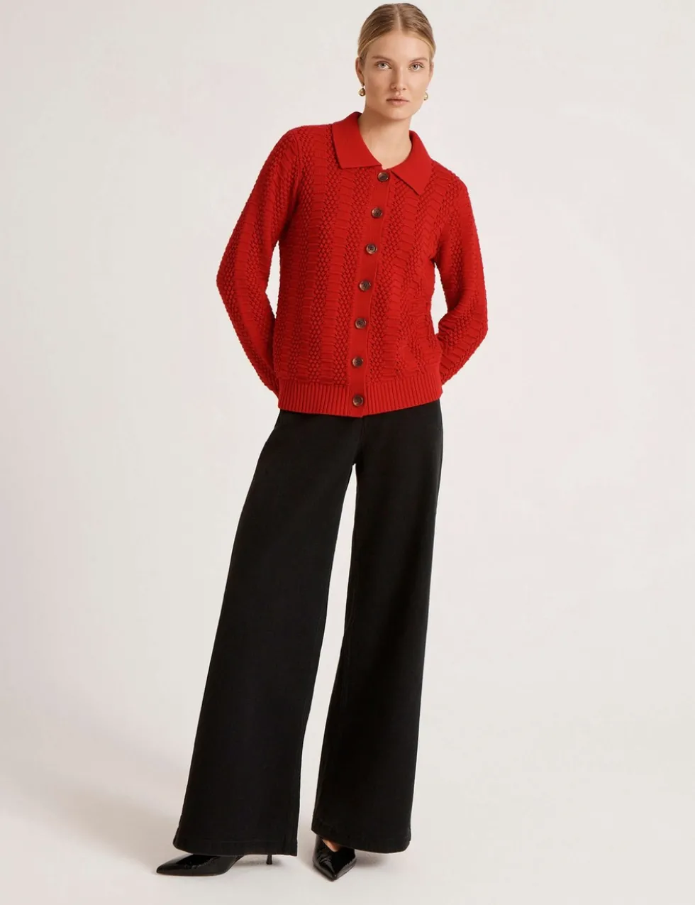 Pure Cotton Textured Collared Cardigan