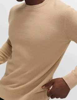 Pure Cotton Textured Crew Neck Jumper