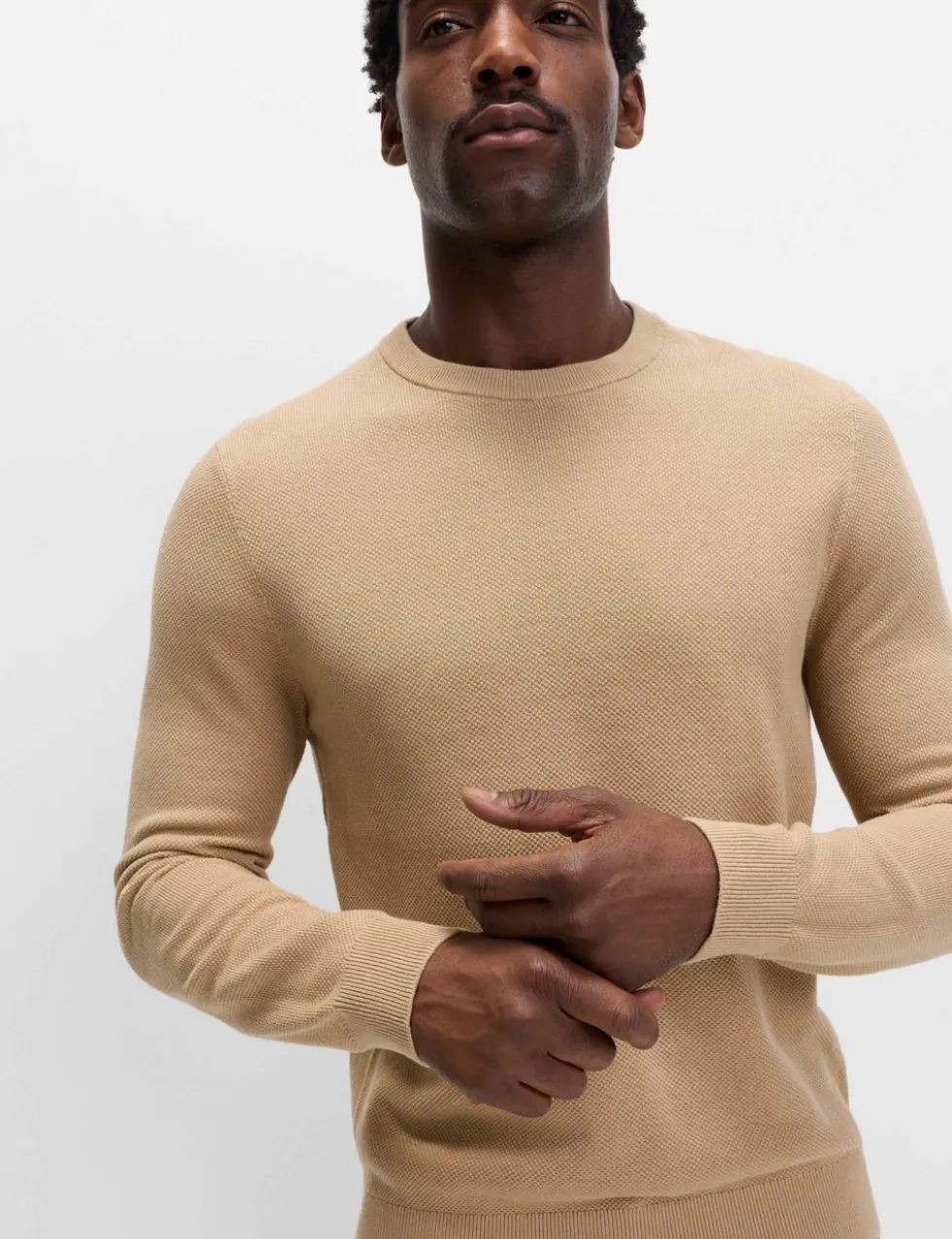 Pure Cotton Textured Crew Neck Jumper