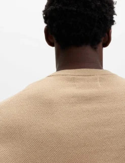 Pure Cotton Textured Crew Neck Jumper