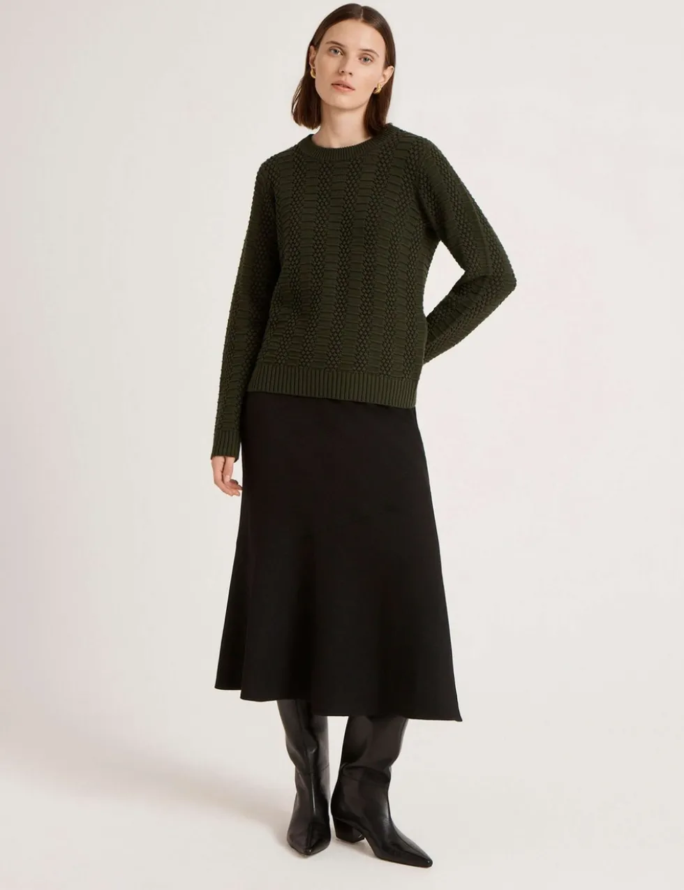 Pure Cotton Textured Crew Neck Jumper