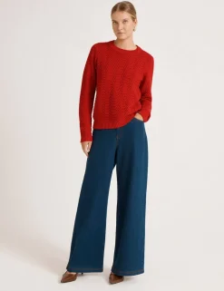 Pure Cotton Textured Crew Neck Jumper