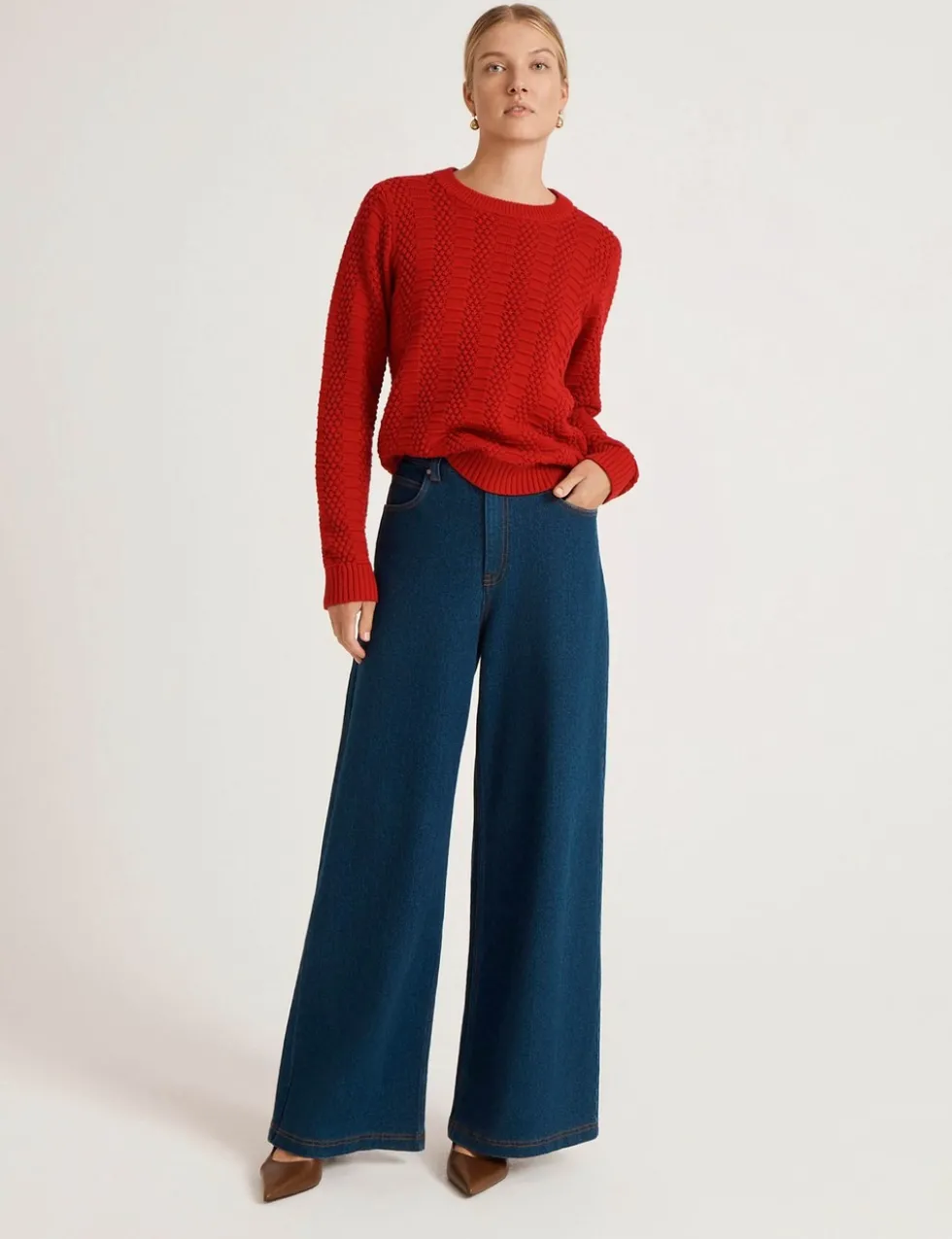 Pure Cotton Textured Crew Neck Jumper