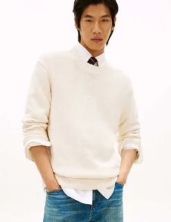 Pure Cotton Textured Crew Neck Jumper