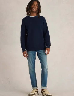 Pure Cotton Textured Crew Neck Jumper