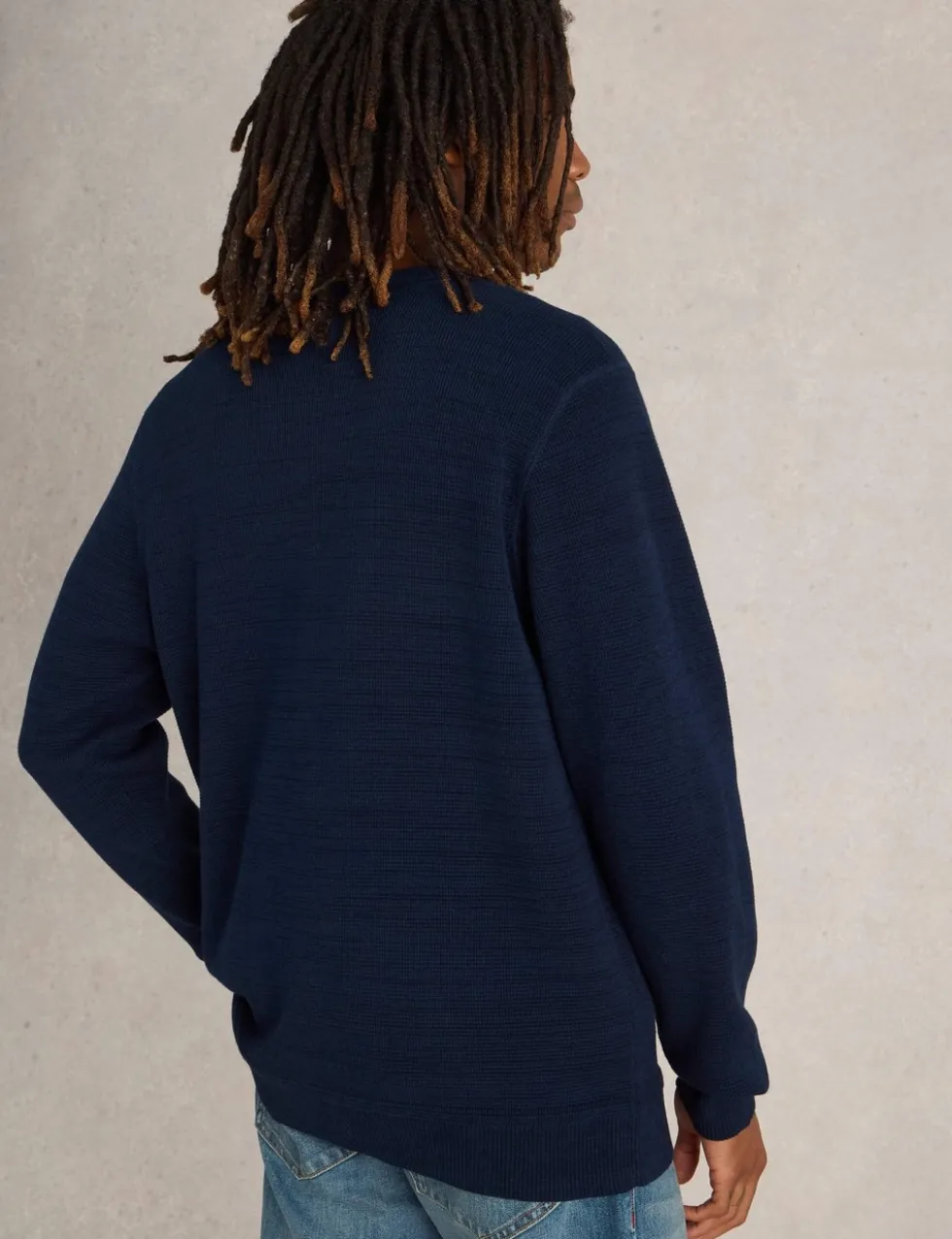 Pure Cotton Textured Crew Neck Jumper