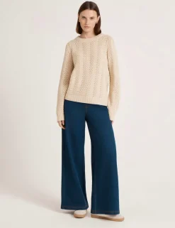 Pure Cotton Textured Crew Neck Jumper