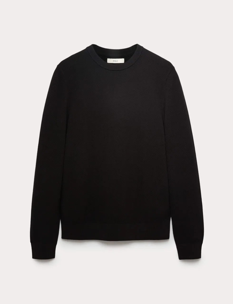 Pure Cotton Textured Crew Neck Jumper