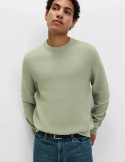 Pure Cotton Textured Crew Neck Jumper
