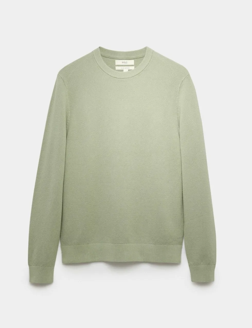 Pure Cotton Textured Crew Neck Jumper