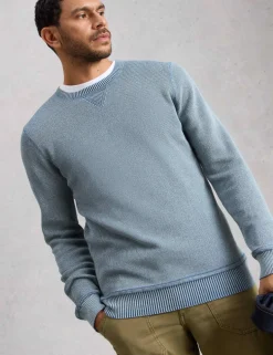 Pure Cotton Textured Crew Neck Jumper