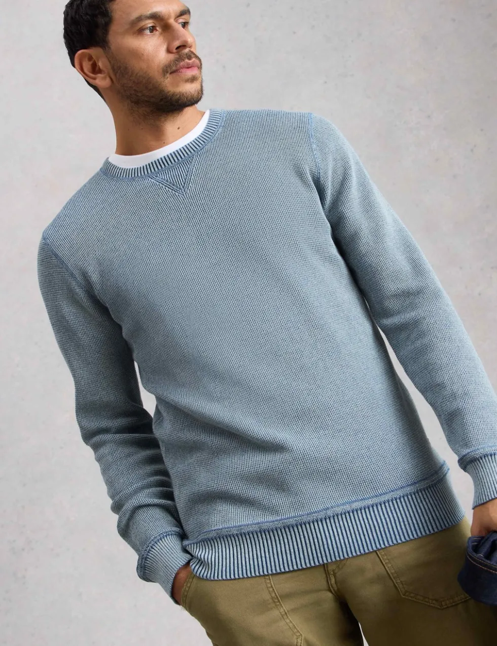 Pure Cotton Textured Crew Neck Jumper