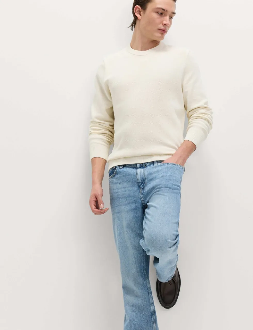 Pure Cotton Textured Crew Neck Jumper