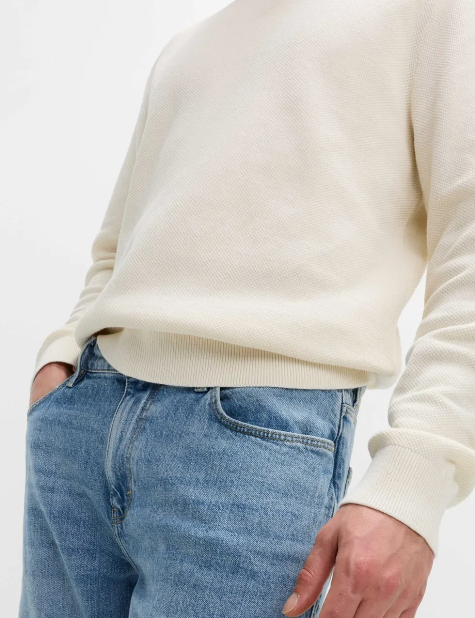Pure Cotton Textured Crew Neck Jumper