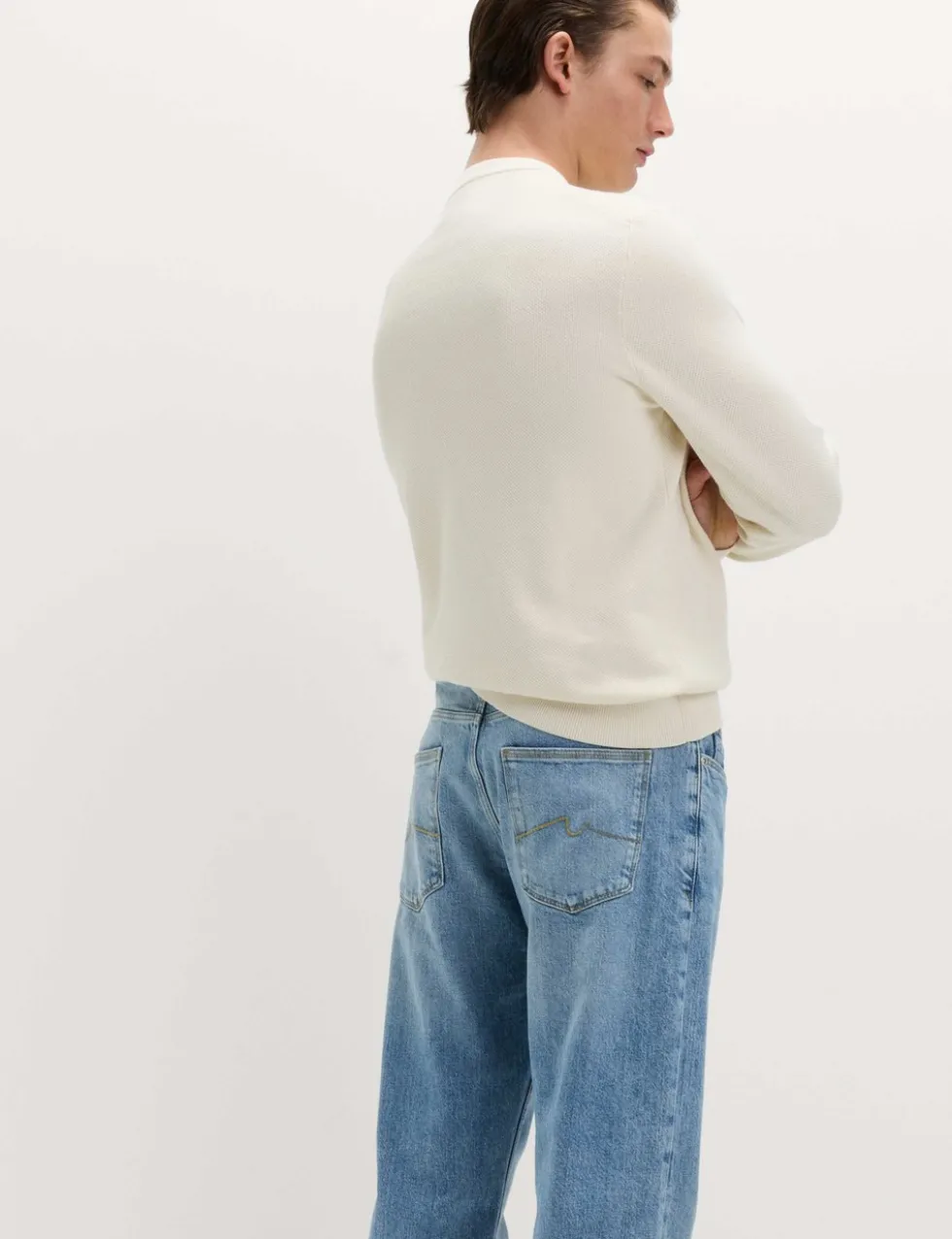 Pure Cotton Textured Crew Neck Jumper