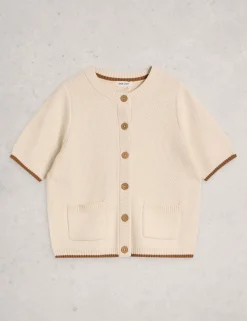 Pure Cotton Textured Crew Neck Cardigan