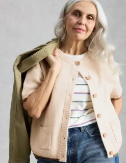 Pure Cotton Textured Crew Neck Cardigan