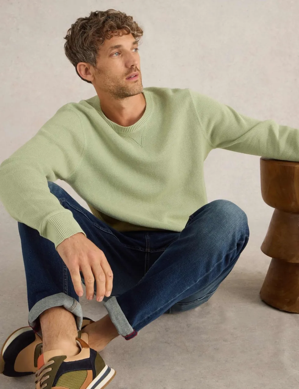 Pure Cotton Textured Crew Neck Jumper