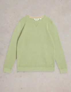 Pure Cotton Textured Crew Neck Jumper