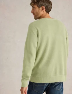 Pure Cotton Textured Crew Neck Jumper