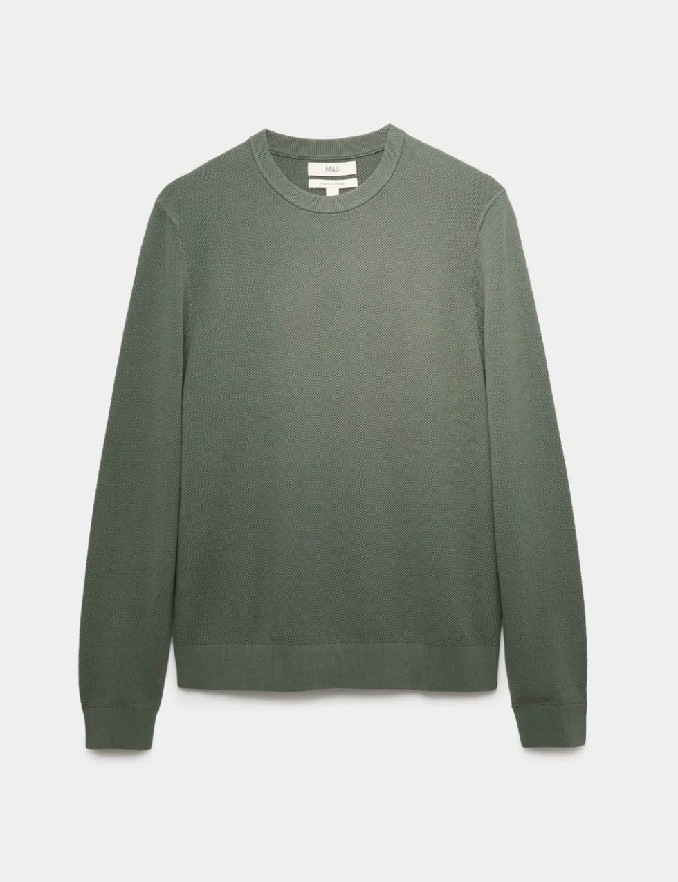 Pure Cotton Textured Crew Neck Jumper