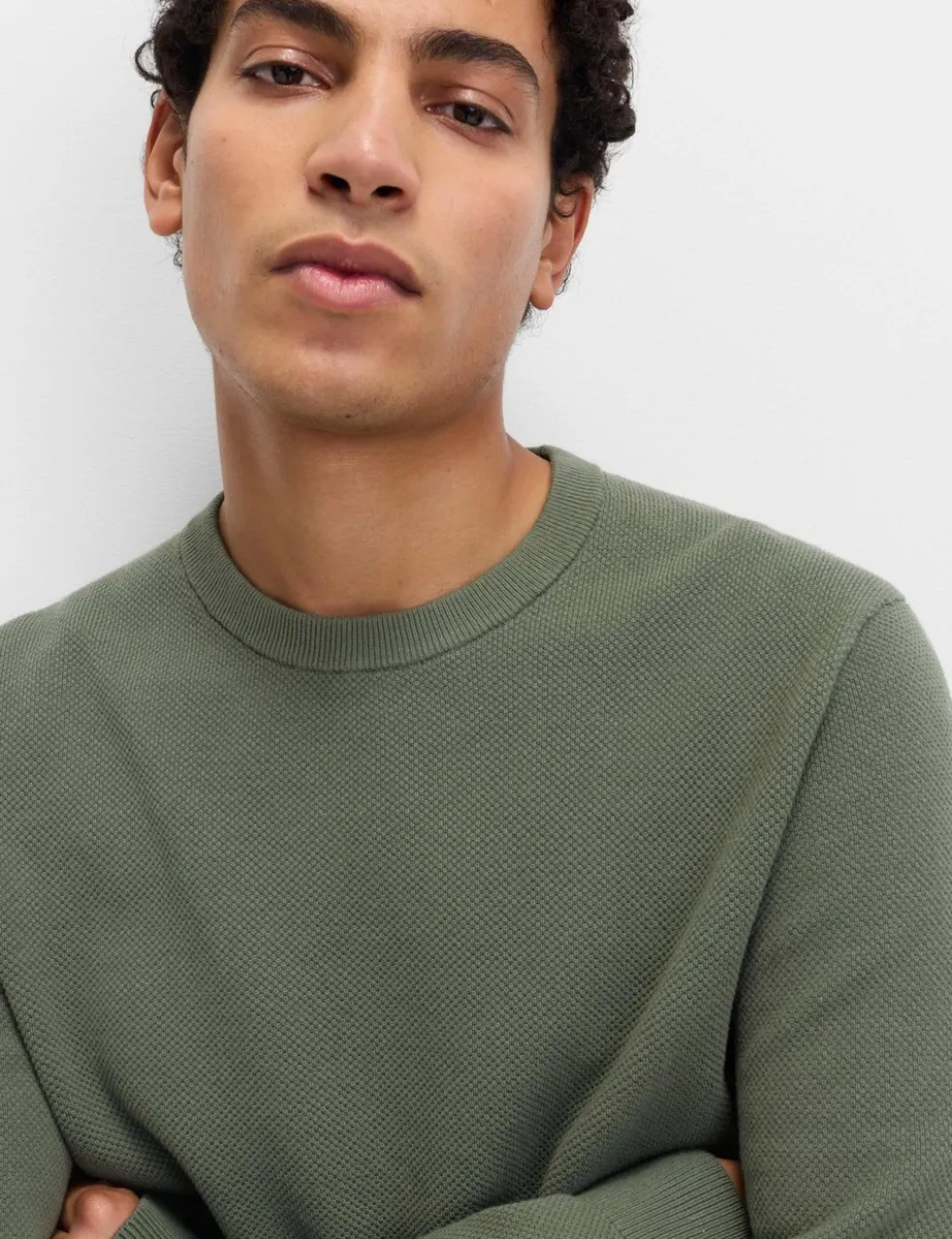 Pure Cotton Textured Crew Neck Jumper