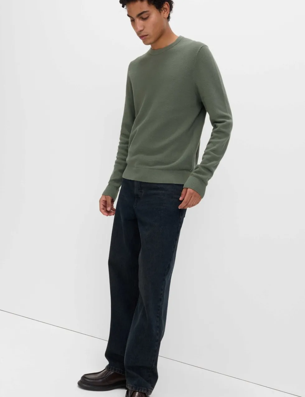 Pure Cotton Textured Crew Neck Jumper