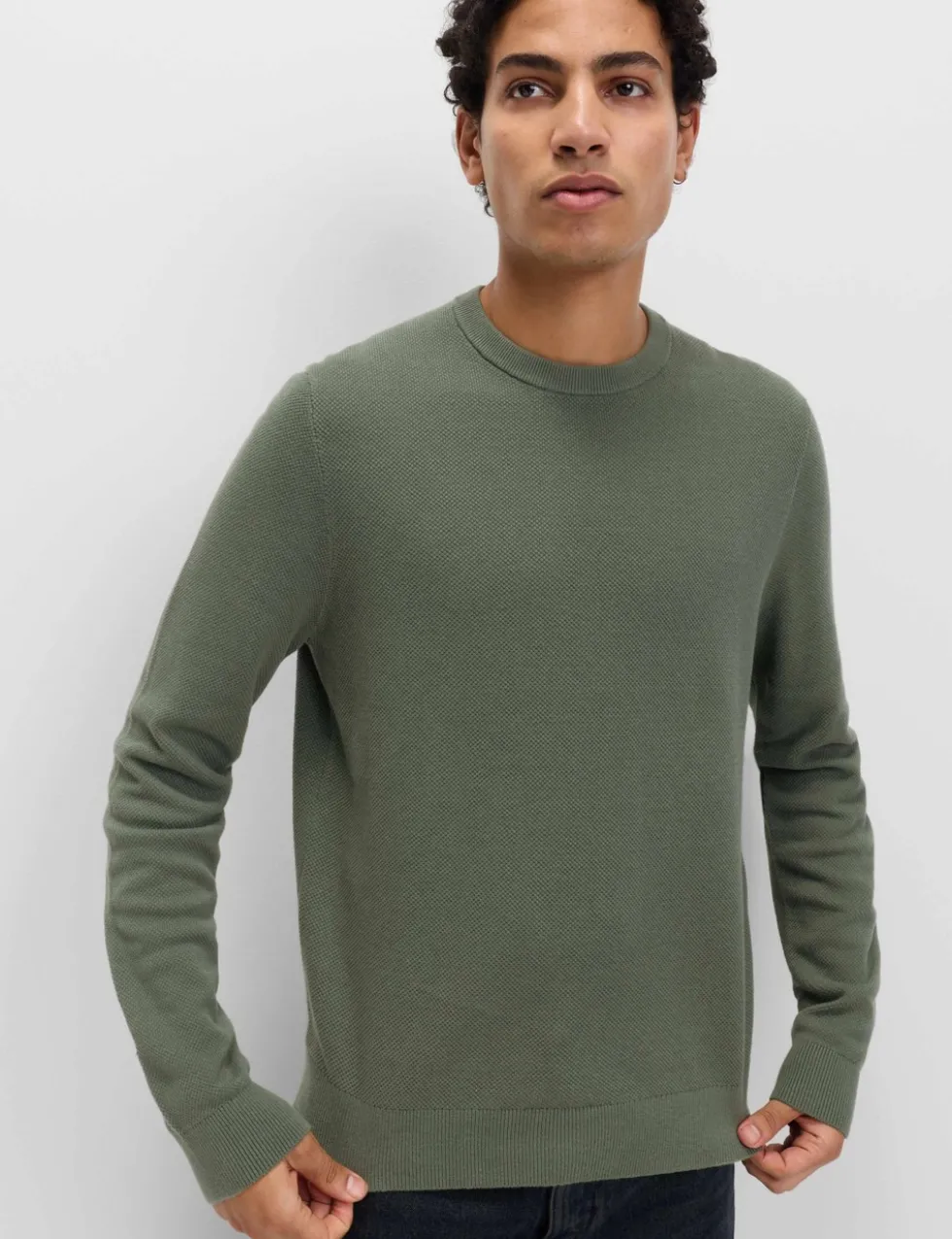 Pure Cotton Textured Crew Neck Jumper