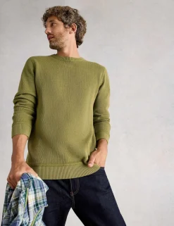 Pure Cotton Textured Crew Neck Jumper