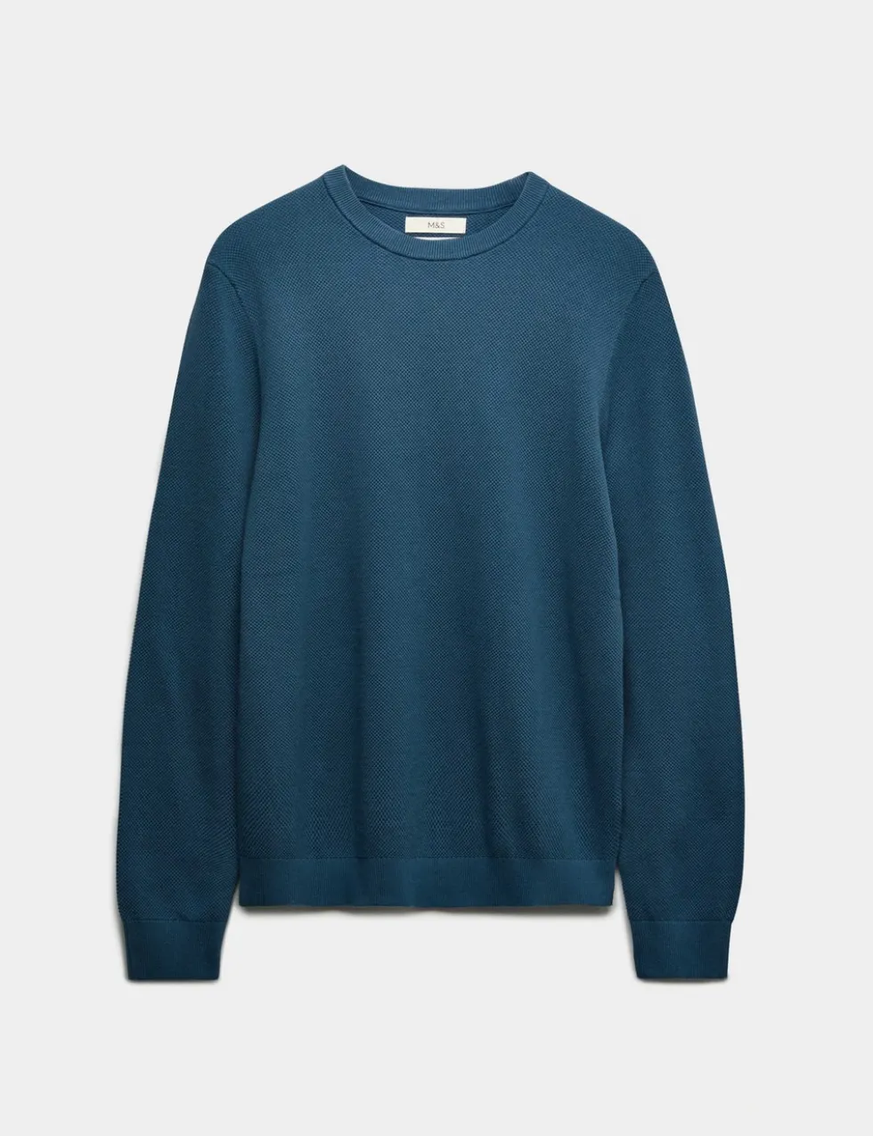 Pure Cotton Textured Crew Neck Jumper