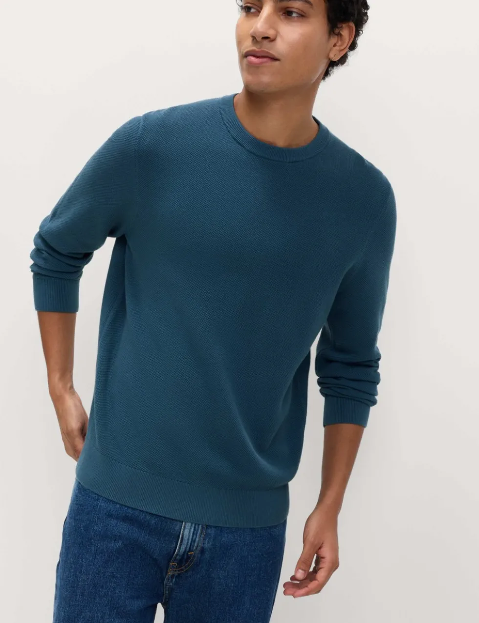 Pure Cotton Textured Crew Neck Jumper
