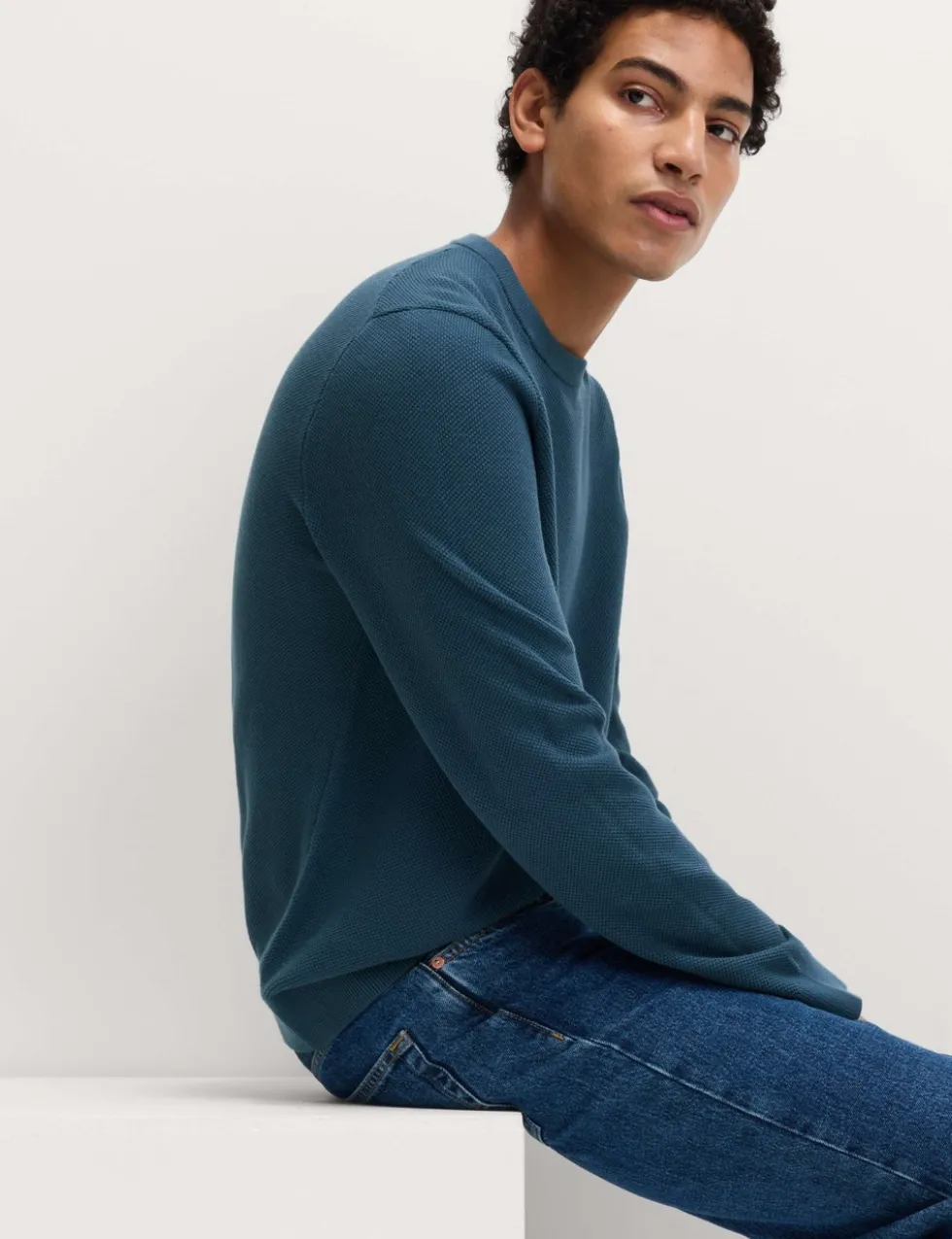 Pure Cotton Textured Crew Neck Jumper