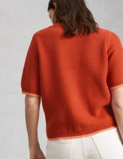 Pure Cotton Textured Crew Neck Cardigan