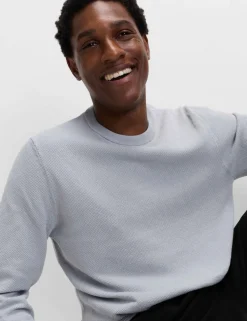 Pure Cotton Textured Crew Neck Jumper