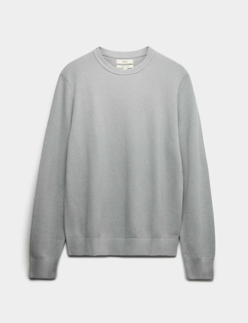 Pure Cotton Textured Crew Neck Jumper