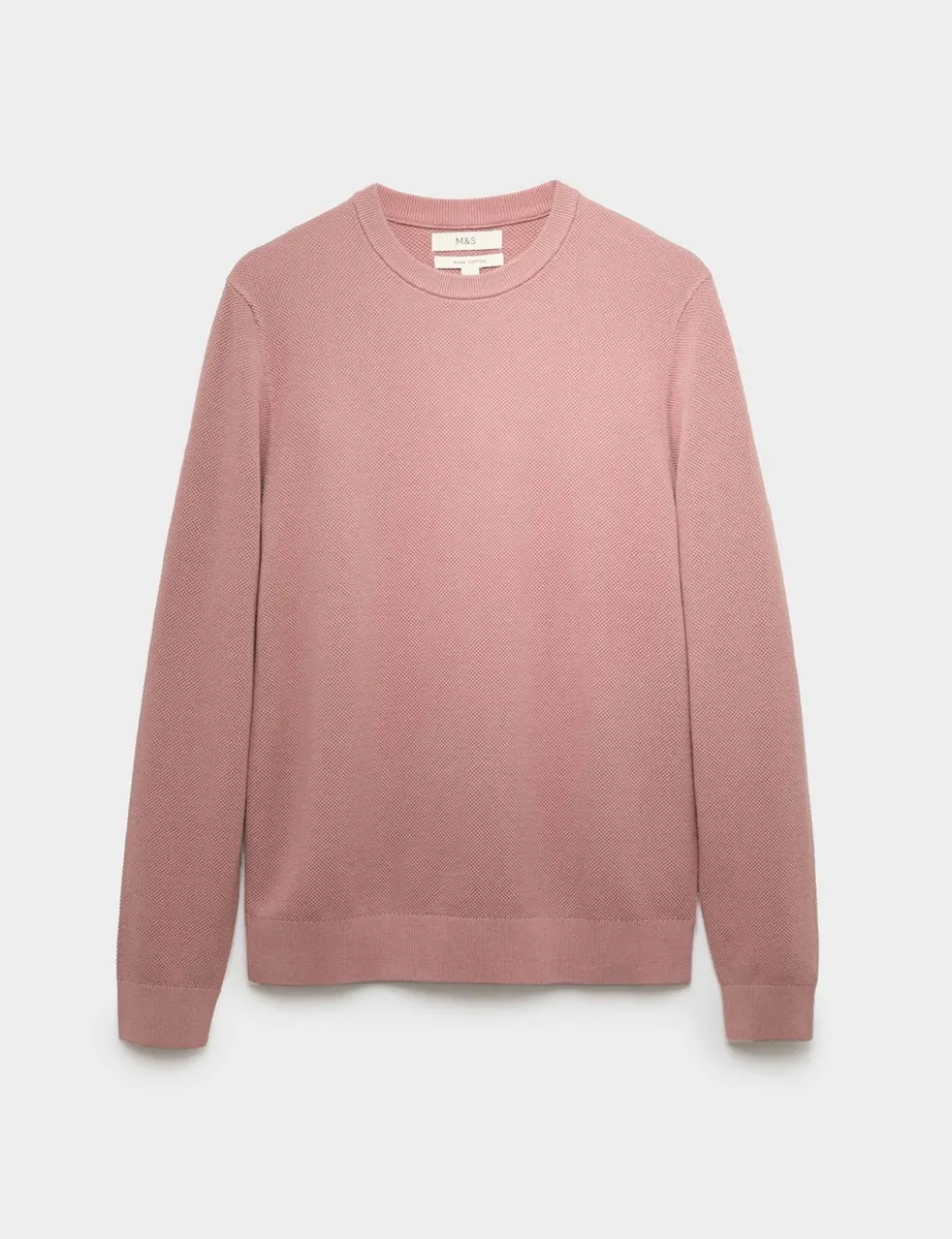 Pure Cotton Textured Crew Neck Jumper