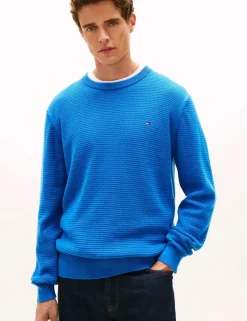 Pure Cotton Textured Crew Neck Jumper