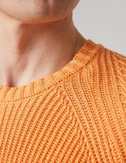 Pure Cotton Textured Crew Neck Jumper