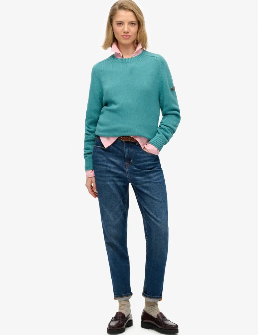 Pure Cotton Textured Crew Neck Jumper