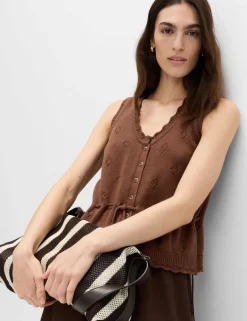 Pure Cotton Textured Cropped Knitted Vest